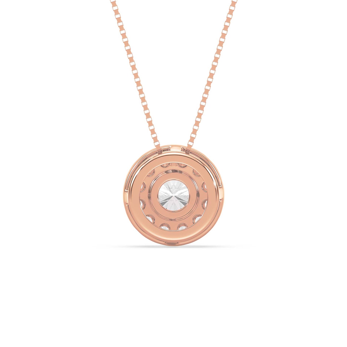 Round Halo Diamond Pendant 1.15ct tw back, Rose Gold | Serenity Diamonds™