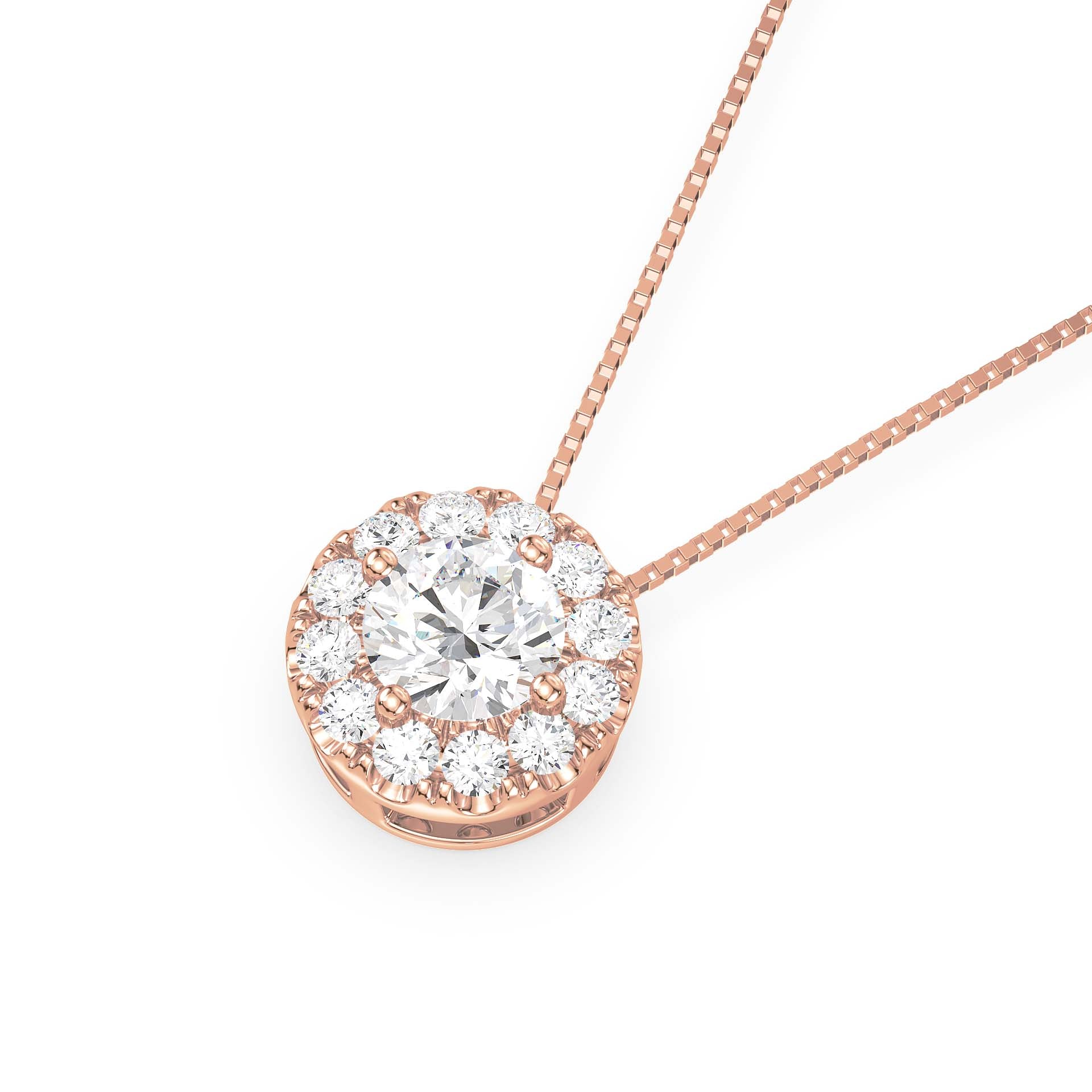 Round Halo Diamond Pendant 1.15ct tw, Rose Gold | Serenity Diamonds™
