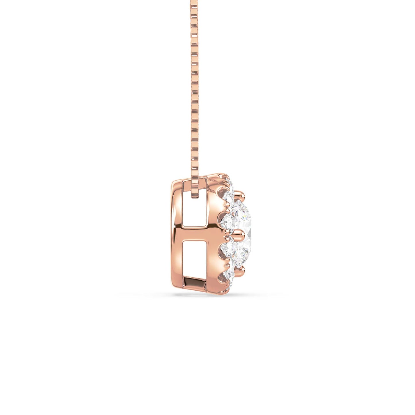Round Halo Diamond Pendant 1.15ct tw side, Rose Gold | Serenity Diamonds™