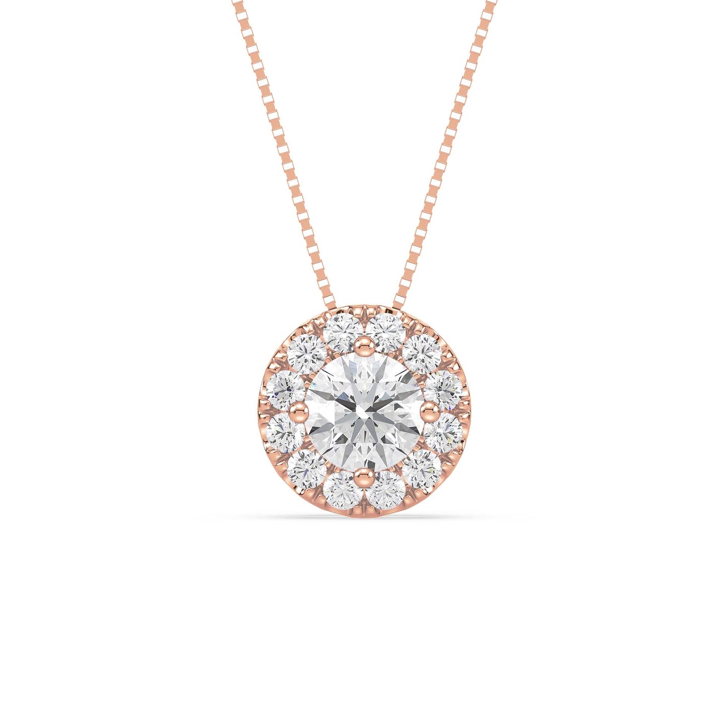 Round Halo Diamond Pendant 1.15ct tw front, Rose Gold | Serenity Diamonds™