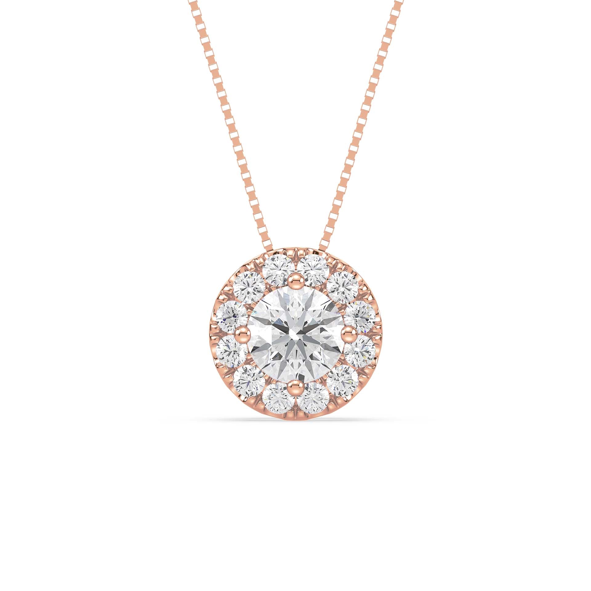 Round Halo Diamond Pendant 1.15ct tw front, Rose Gold | Serenity Diamonds™