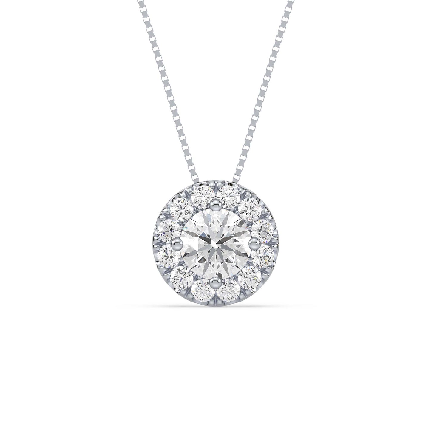 Round Halo Diamond Pendant 1.15ct tw front, White Gold | Serenity Diamonds™