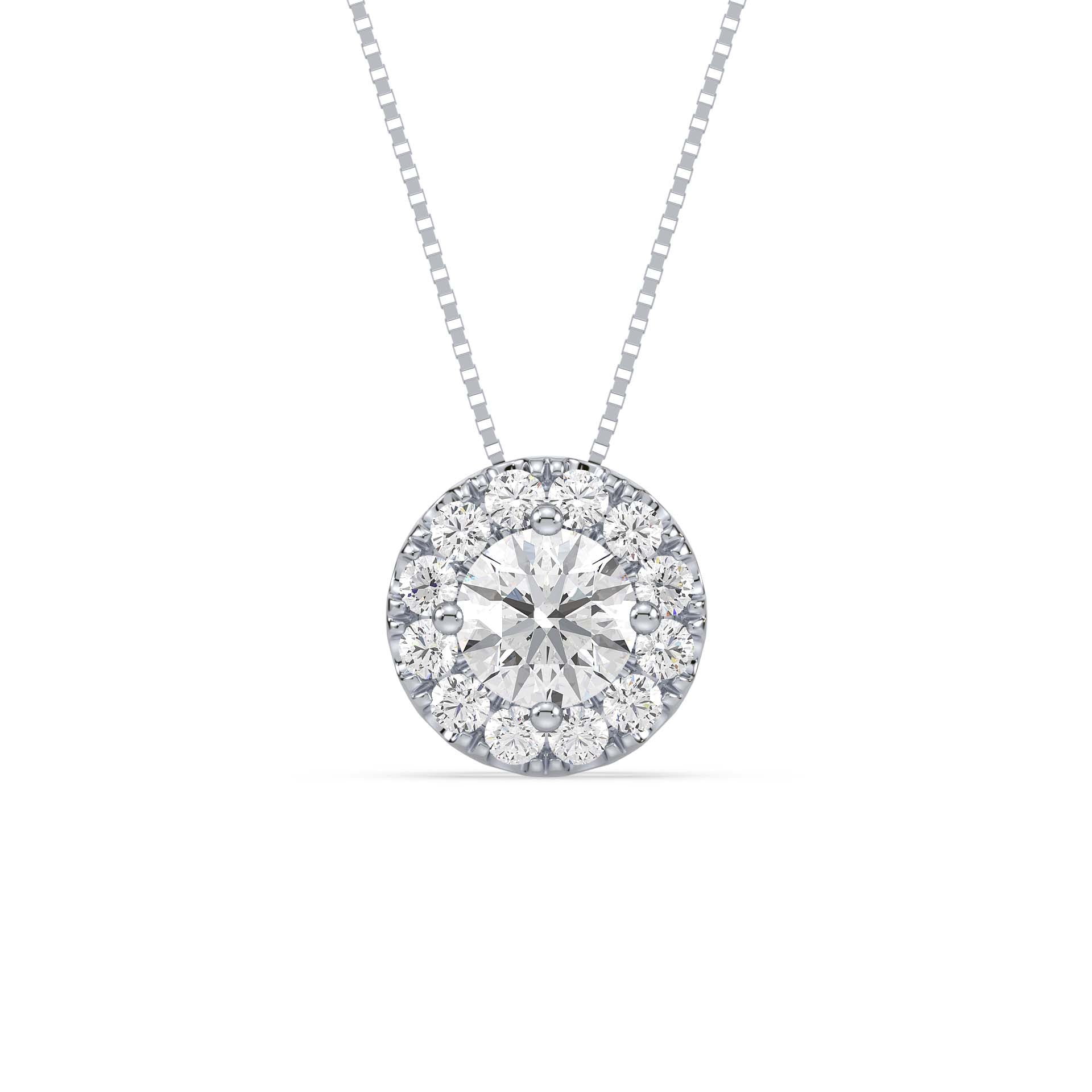 Round Halo Diamond Pendant 1.15ct tw front, White Gold | Serenity Diamonds™