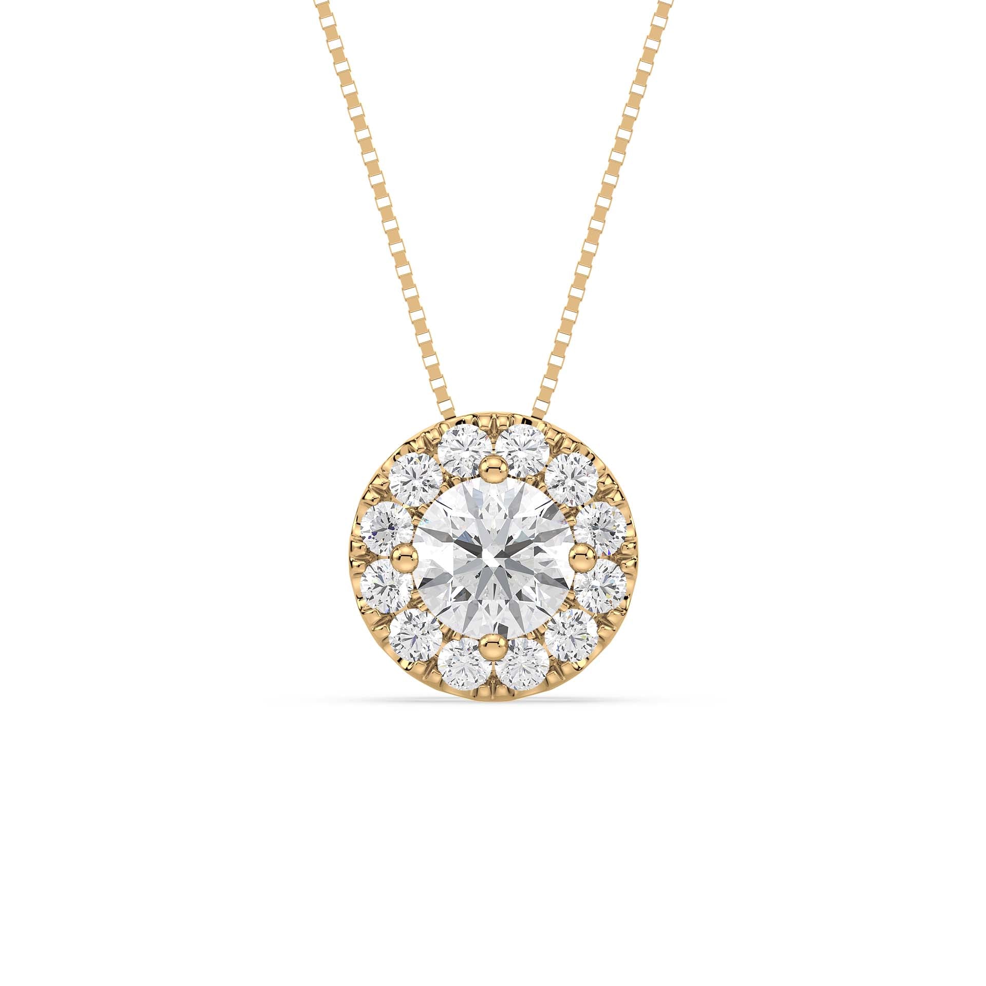 Round Halo Diamond Pendant 1.15ct tw front, Yellow Gold | Serenity Diamonds™