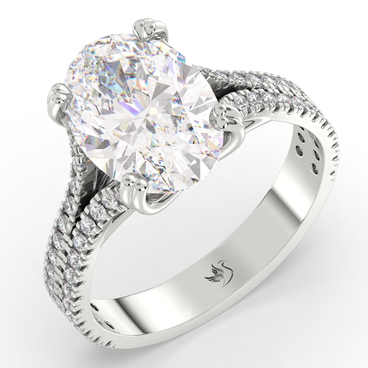 Oval Diamond Double Pavé Band Gold Ring 3.55ct tw