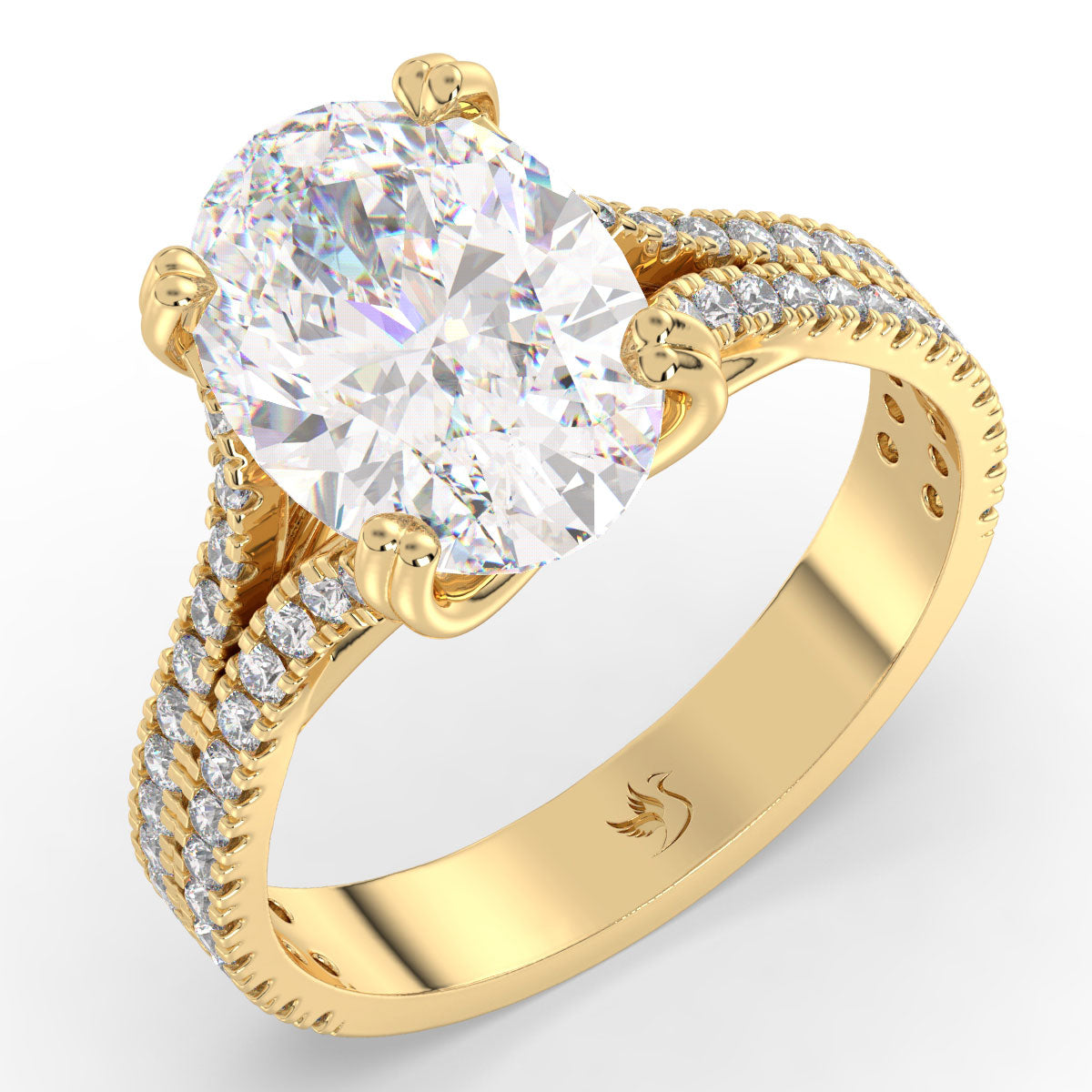 Oval Diamond Double Pavé Band Gold Ring 3.55ct tw