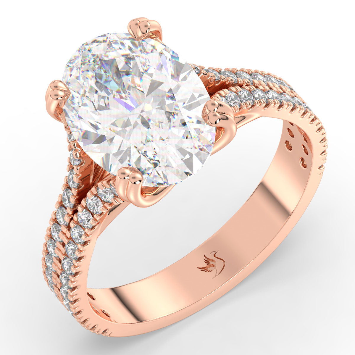 Oval Diamond Double Pavé Band Gold Ring 3.55ct tw