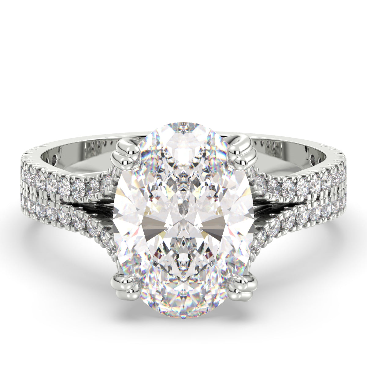 Oval Diamond Double Pavé Band Gold Ring 3.55ct tw