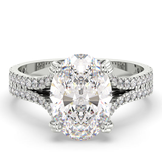 Oval Diamond Double Pavé Band Gold Ring 3.55ct tw