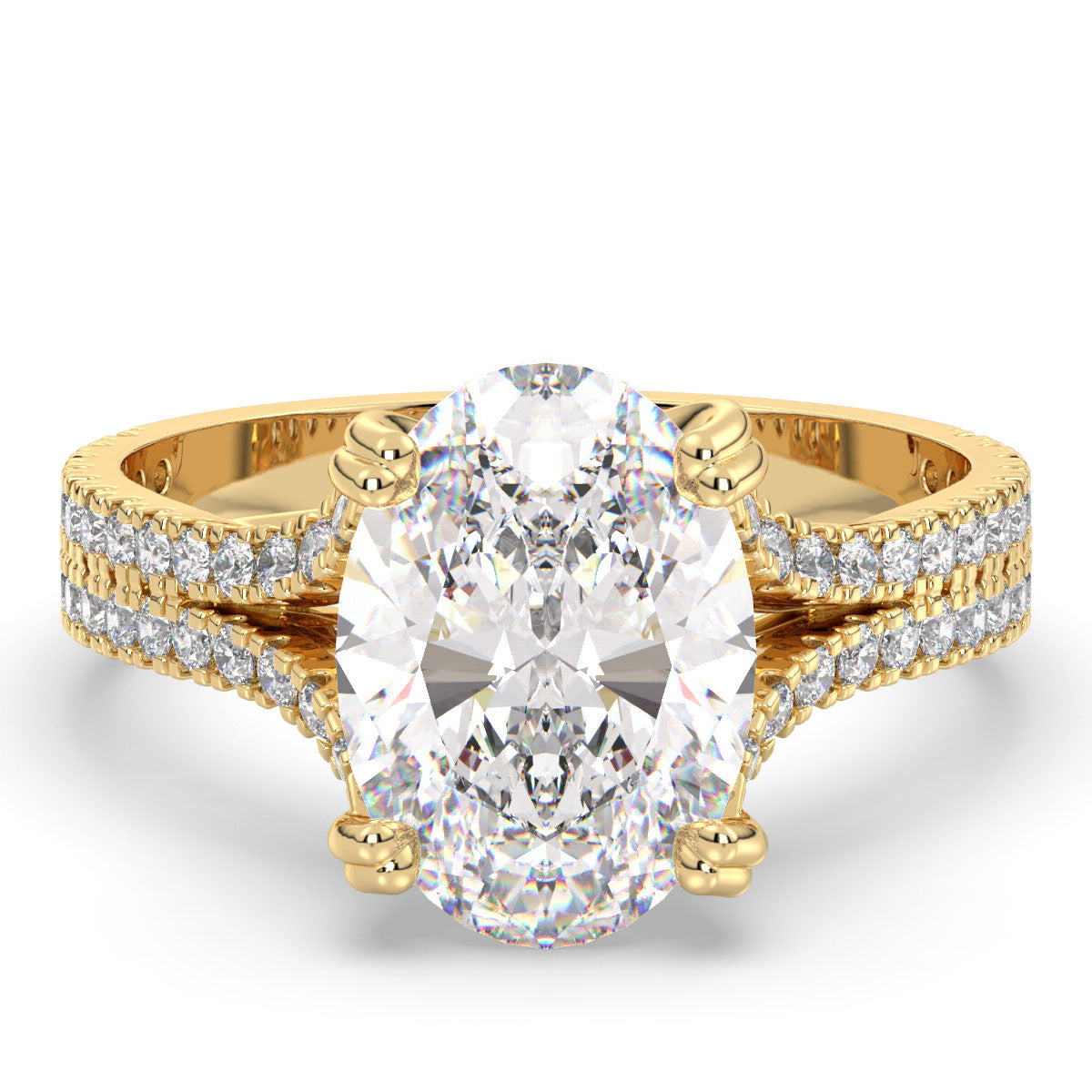 Oval Diamond Double Pavé Band Gold Ring 3.55ct tw