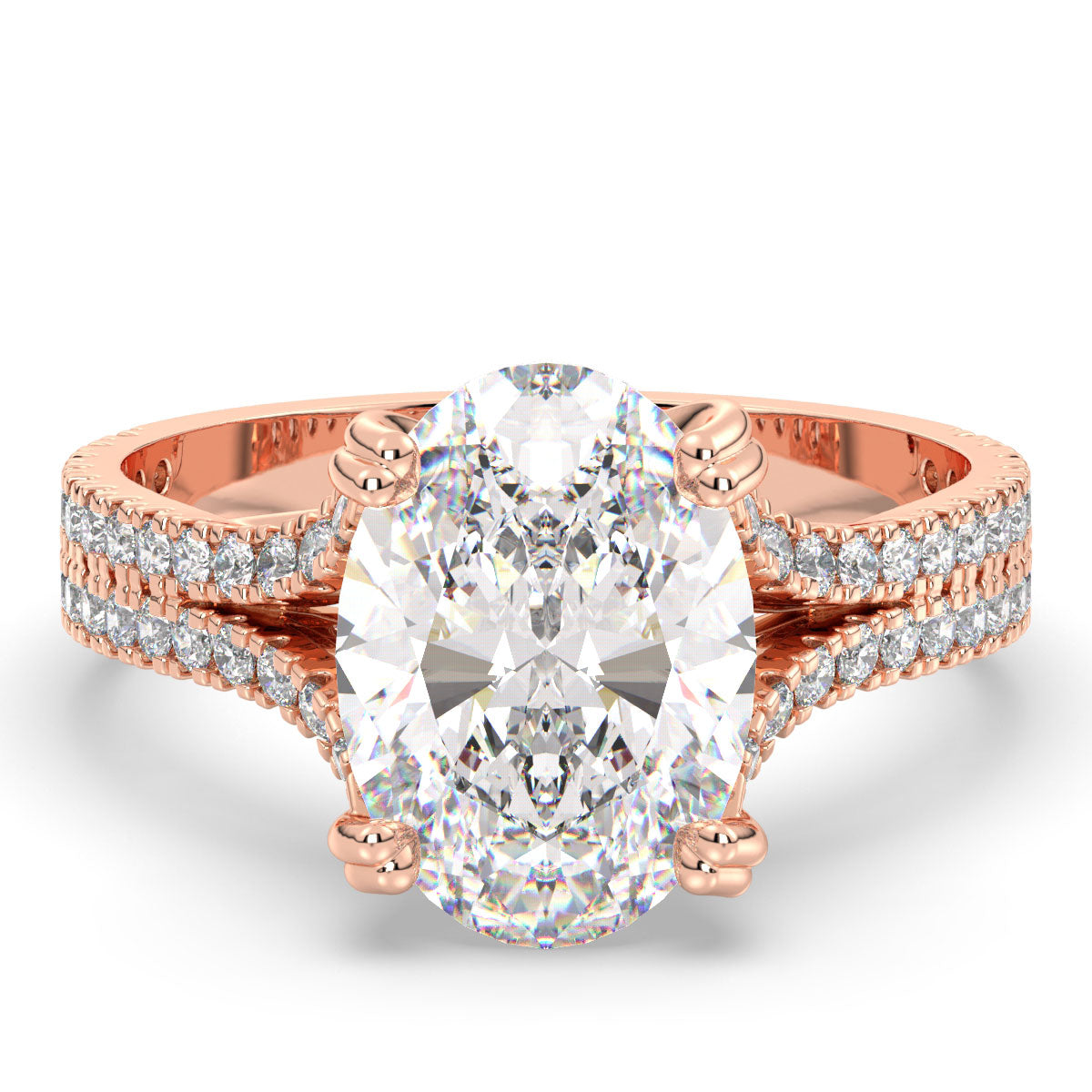 Oval Diamond Double Pavé Band Gold Ring 3.55ct tw