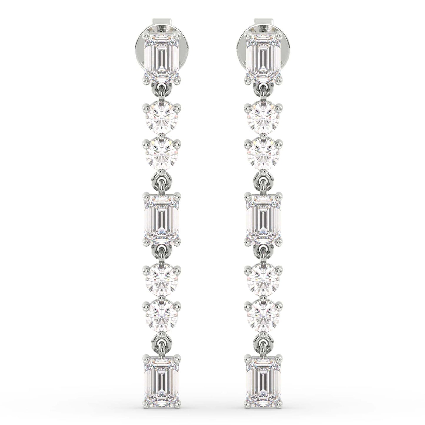 Emerald & Round Dangles, White Gold | Serenity Diamonds™