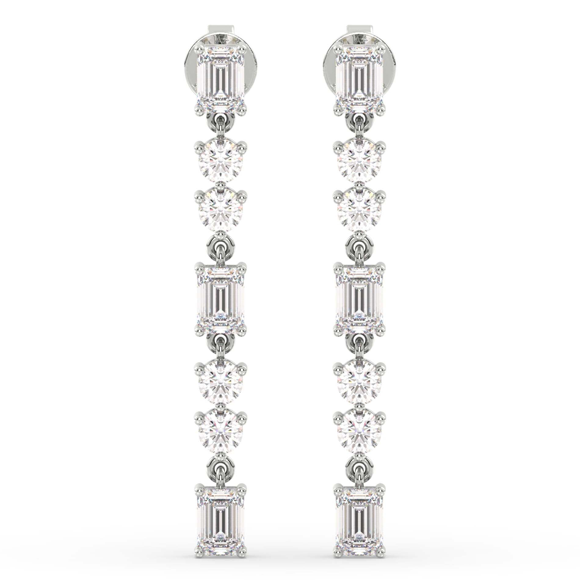 Emerald & Round Dangles, White Gold | Serenity Diamonds™