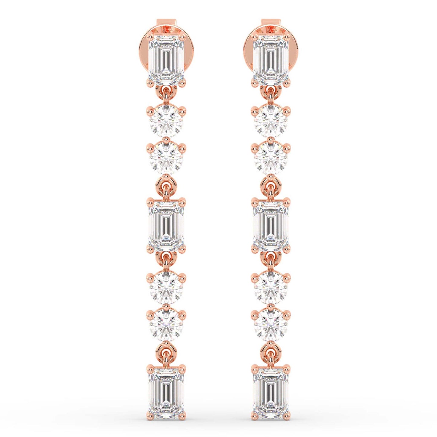 Emerald & Round Dangles, Rose Gold | Serenity Diamonds™