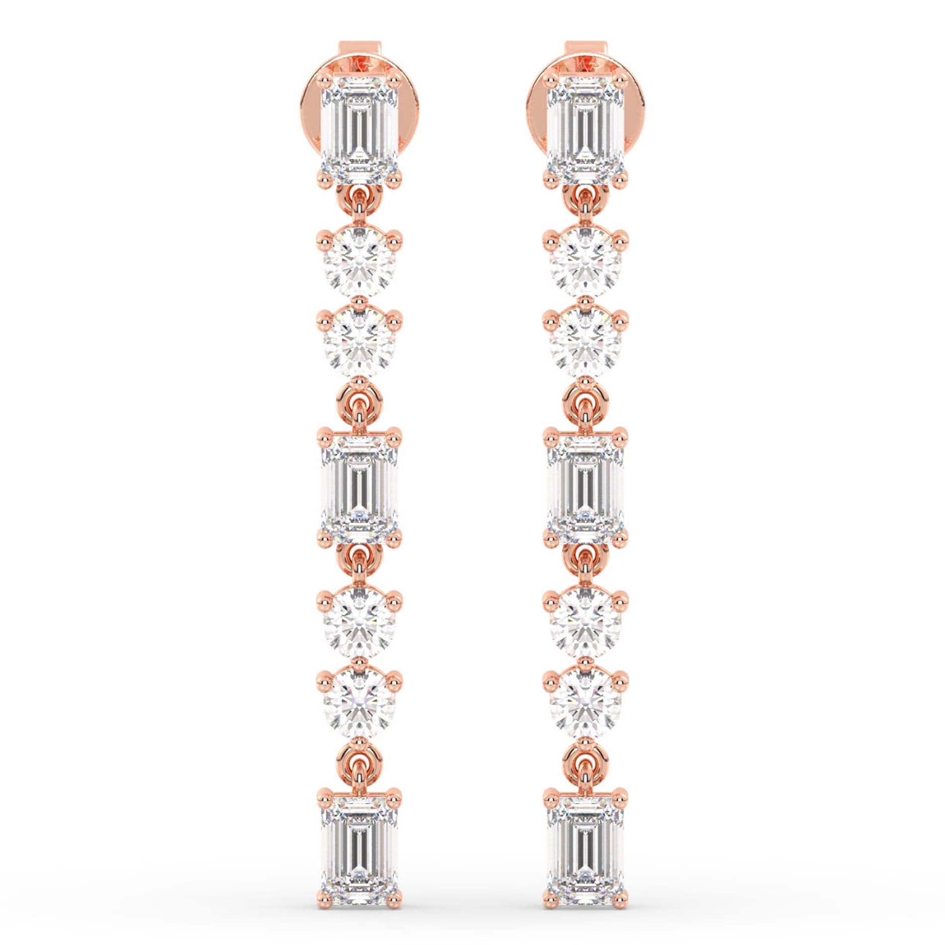 Emerald & Round Dangles, Rose Gold | Serenity Diamonds™