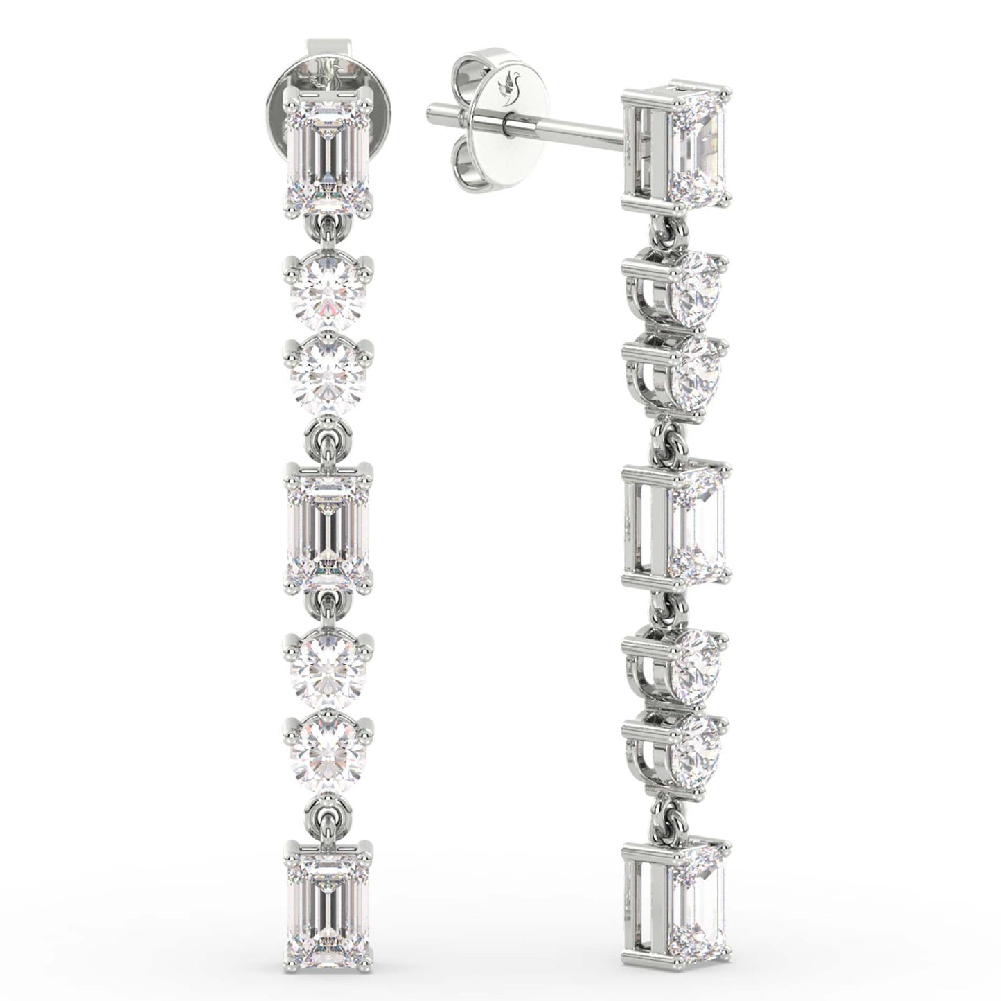 Emerald & Round Dangles, White Gold | Serenity Diamonds™