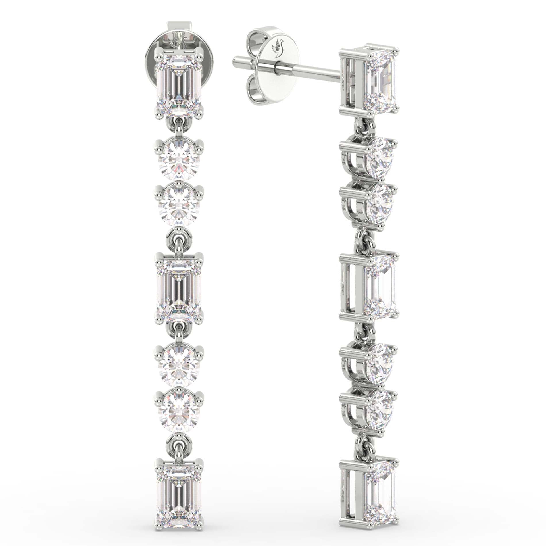 Emerald & Round Dangles, White Gold | Serenity Diamonds™