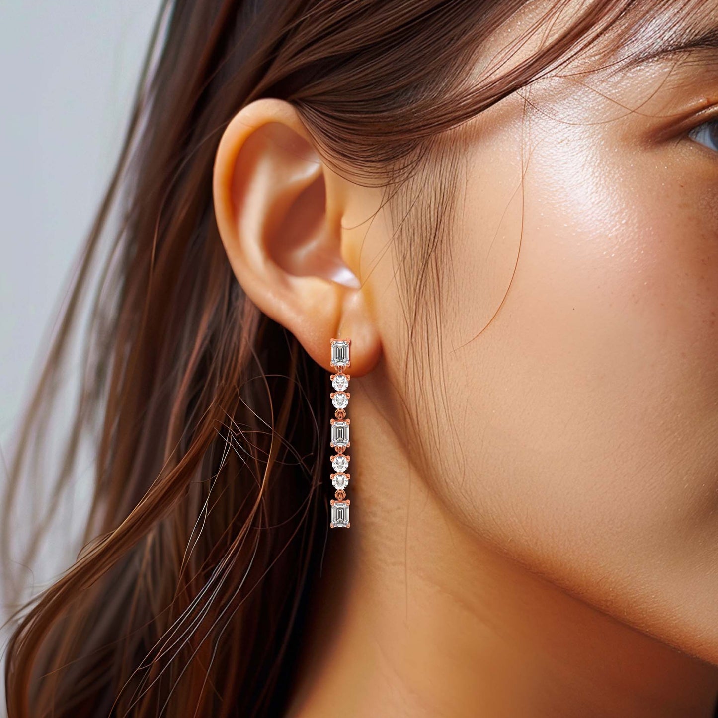 Emerald & Round Dangles, Rose Gold | Serenity Diamonds™