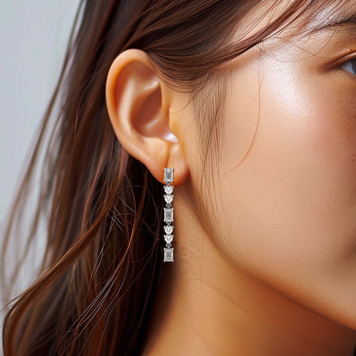 Emerald & Round Dangles, White Gold | Serenity Diamonds™