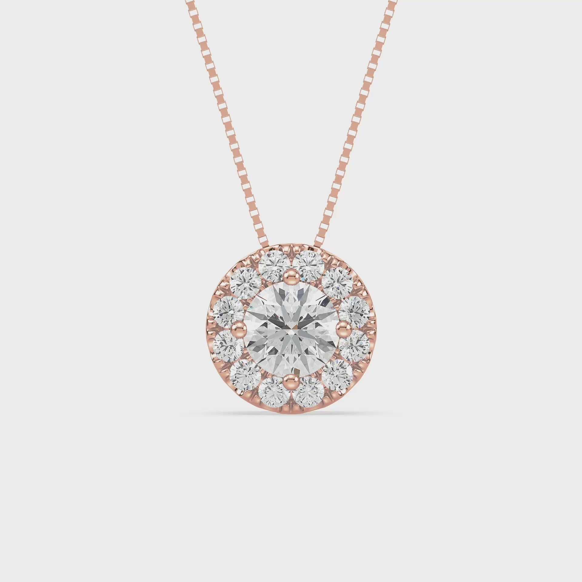 Round Halo Diamond Pendant 1.15ct tw video, Rose Gold | Serenity Diamonds™
