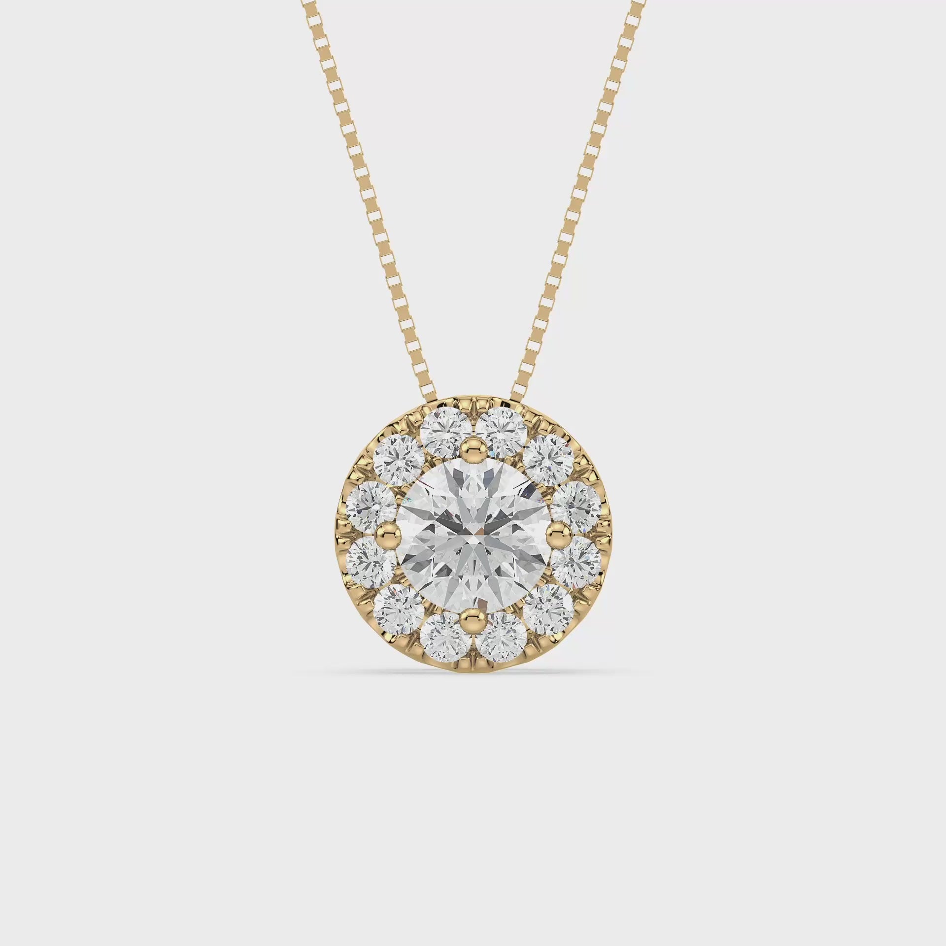 Round Halo Diamond Pendant 1.15ct tw video, Yellow Gold | Serenity Diamonds™