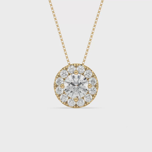 Round Halo Diamond Pendant 1.15ct tw video, Yellow Gold | Serenity Diamonds™