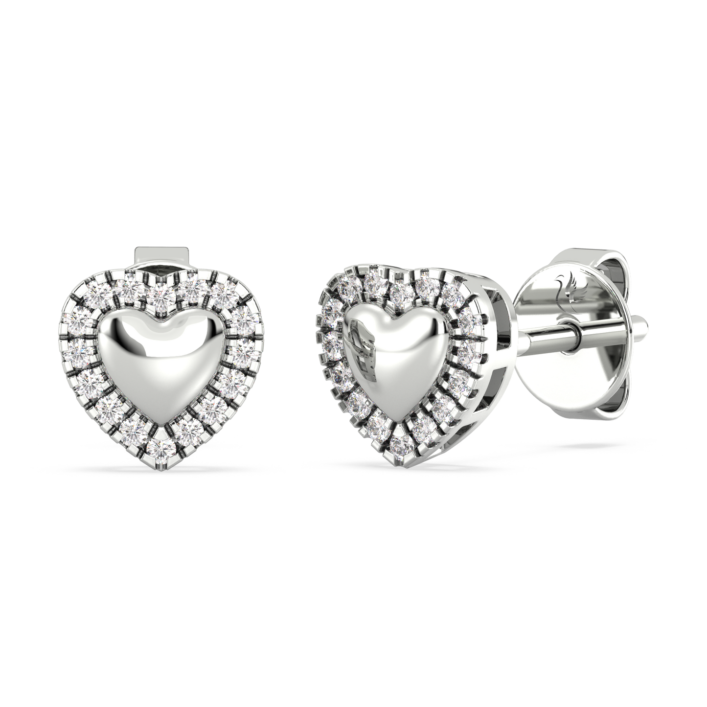 White gold heart-shaped earrings with diamond accents