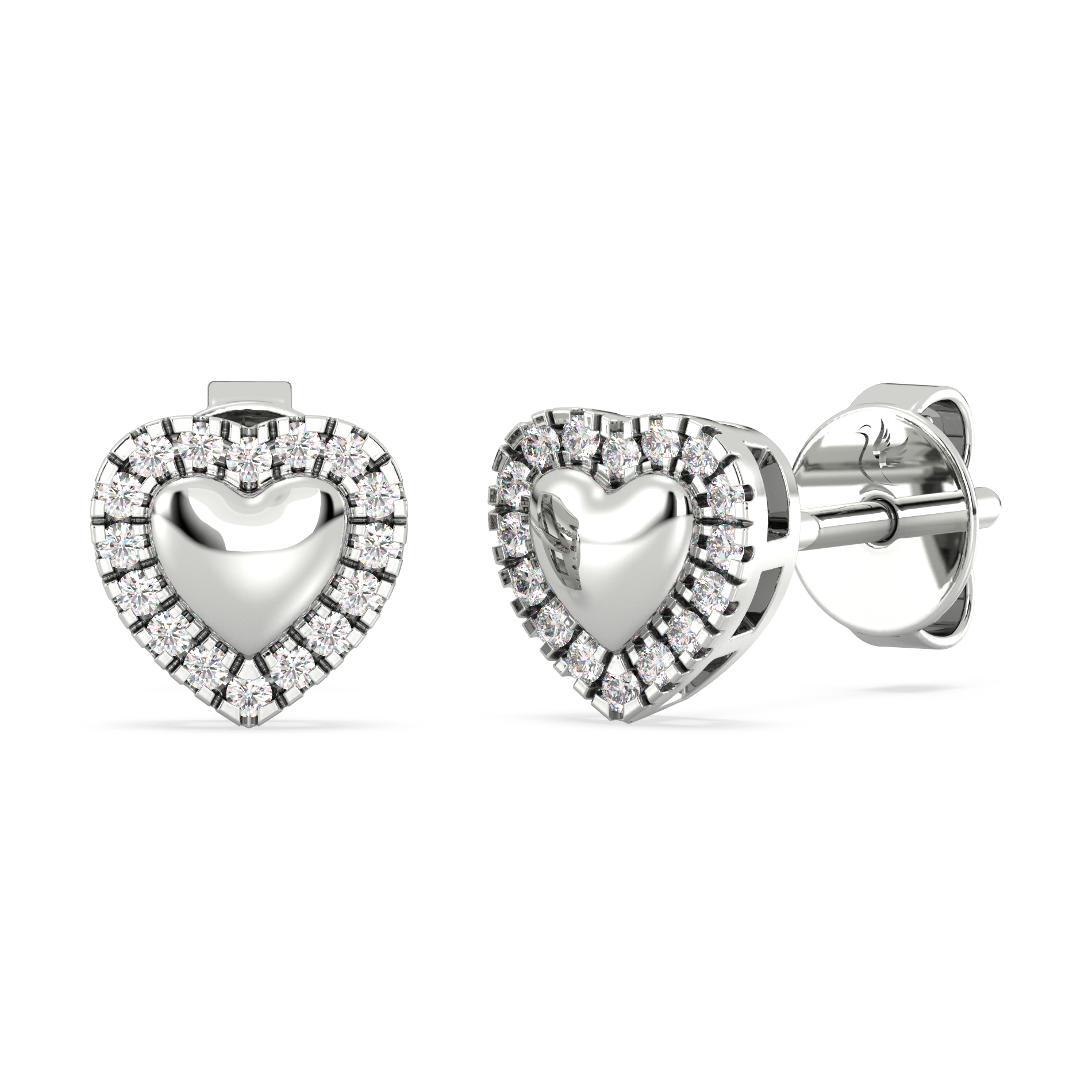 White gold heart-shaped earrings with diamond accents
