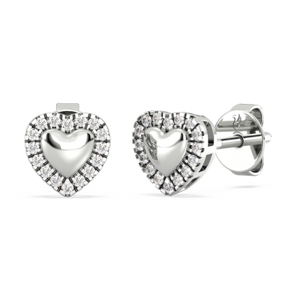 White gold heart-shaped earrings with diamond accents