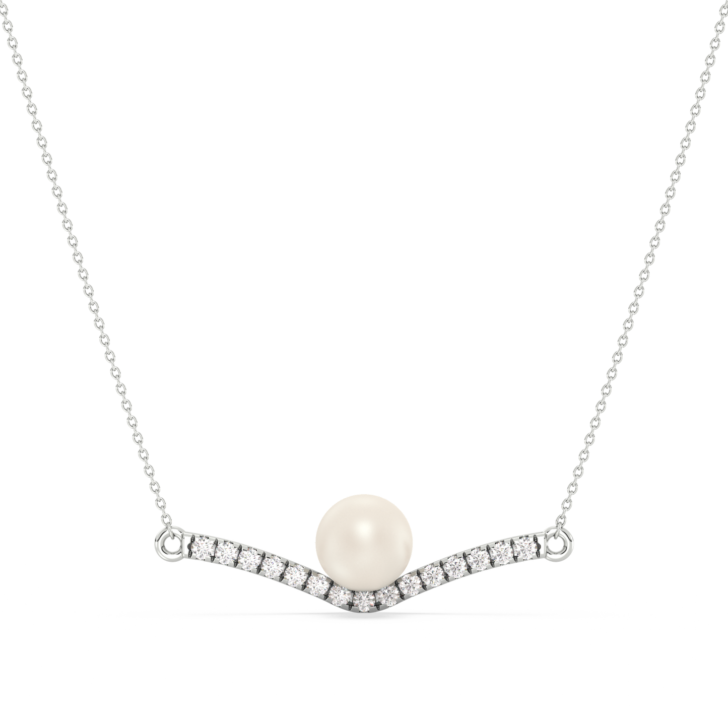 Pearl necklace with round diamond accents white gold