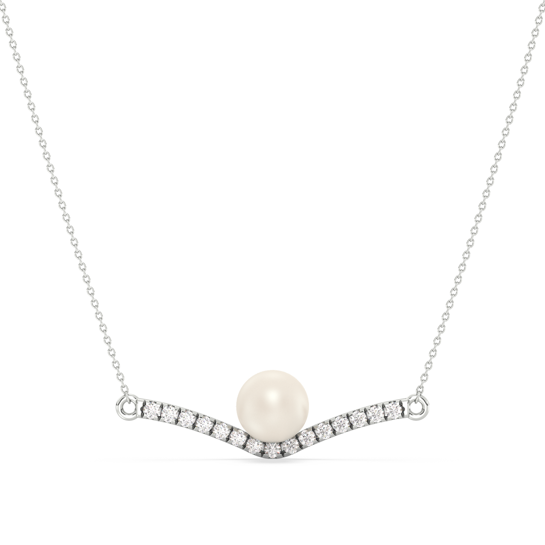 Pearl necklace with round diamond accents white gold