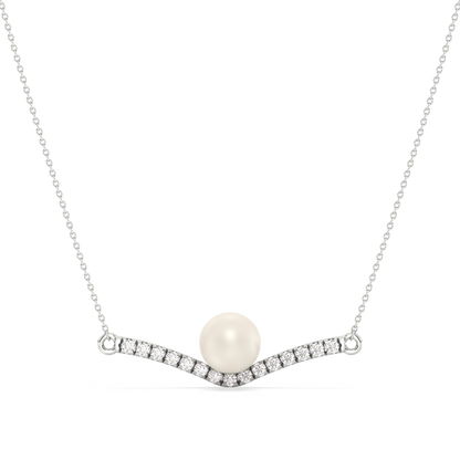 Pearl necklace with round diamond accents white gold