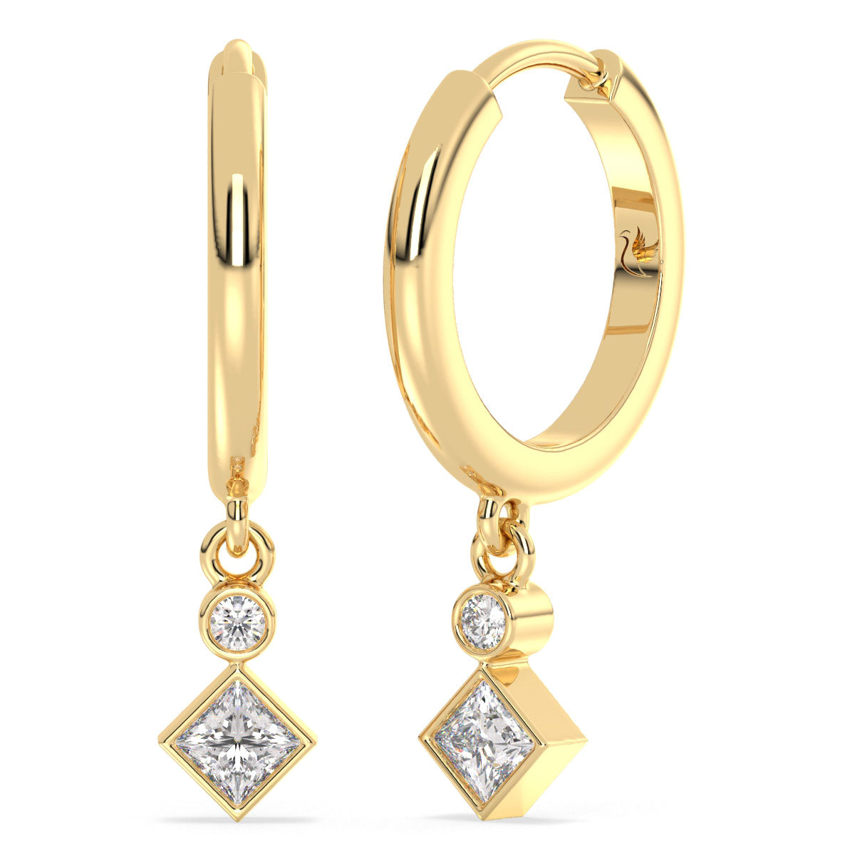 Princess Cut Diamond Drop Huggie Earrings 0.38ct tw