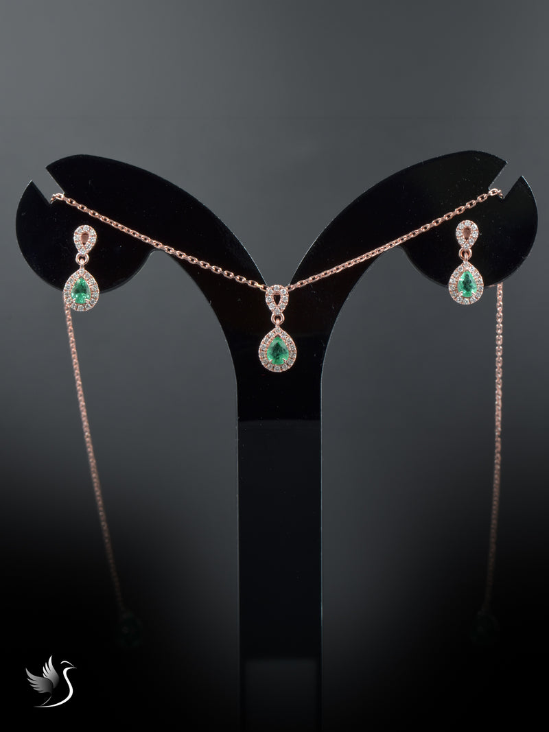 Emerald + Lab Diamond Earring Pendant Set