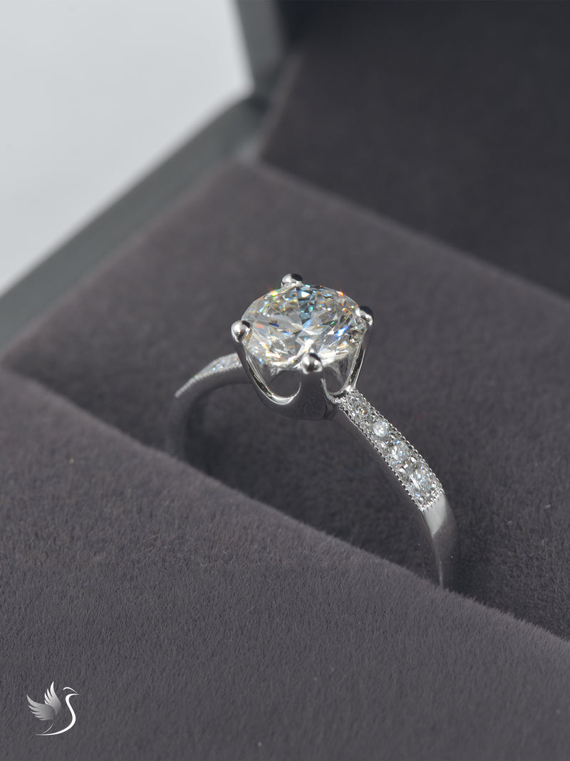 Round Brilliant Solitaire Ring w/ Tapered Shank